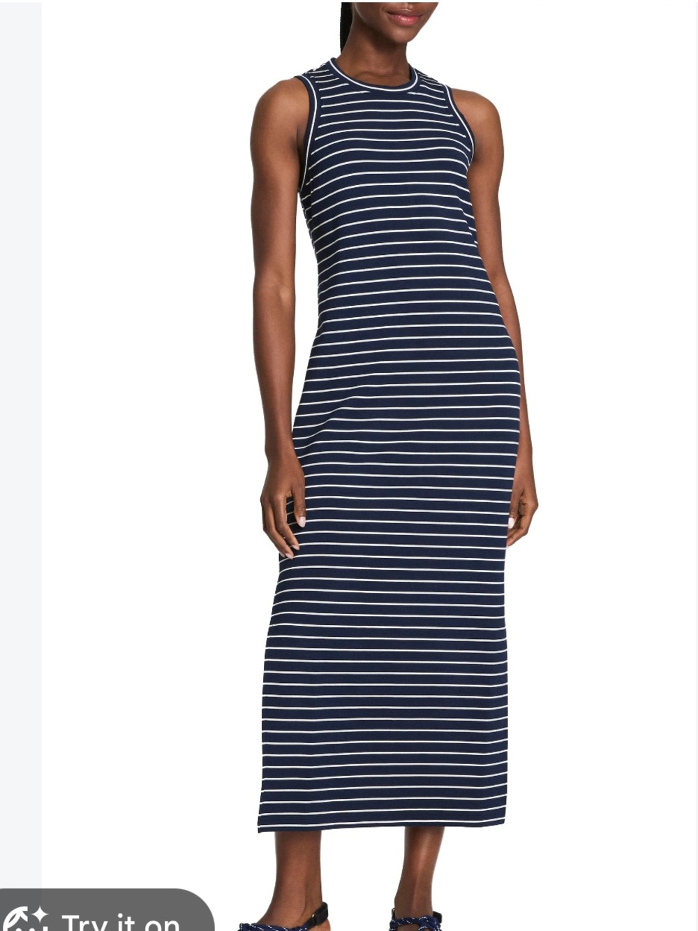 SPANX Navy & White Striped Sleeveless midi Dress SPF 50